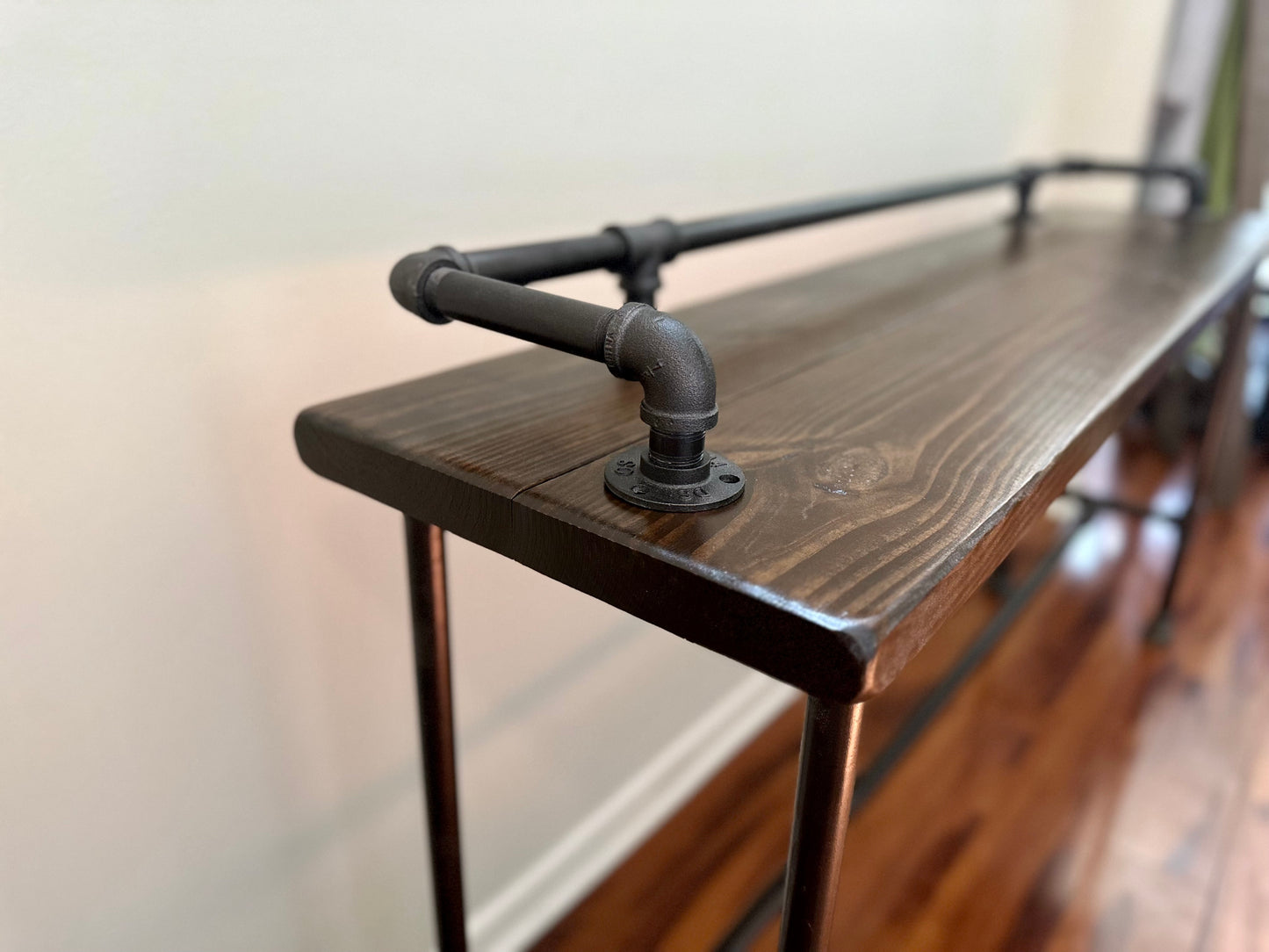 Steel and Pine Wood Long Console / Bar Table - Entry Way Table