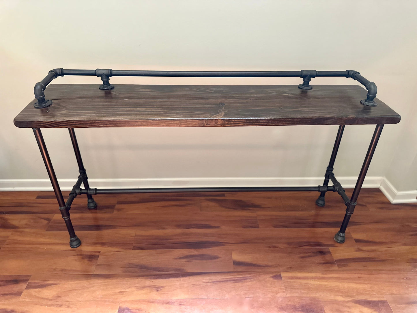 Steel and Pine Wood Long Console / Bar Table - Entry Way Table