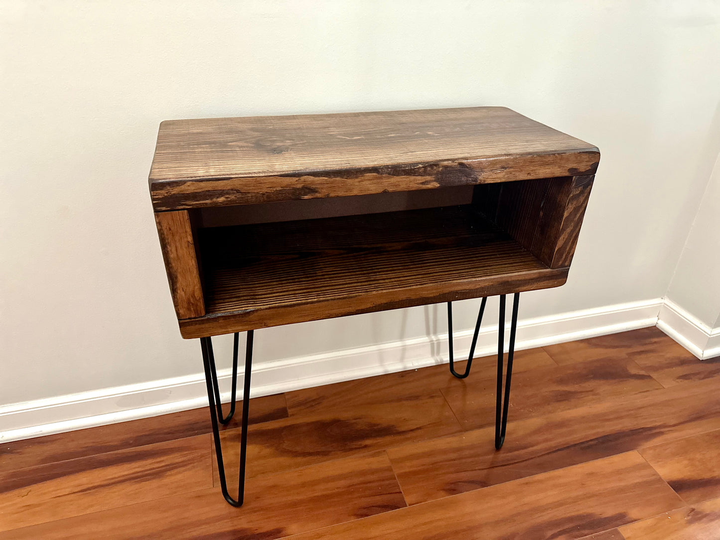 Steel and Pine Wood Media End Table - Record Table - Turntable Stand - Nightstand
