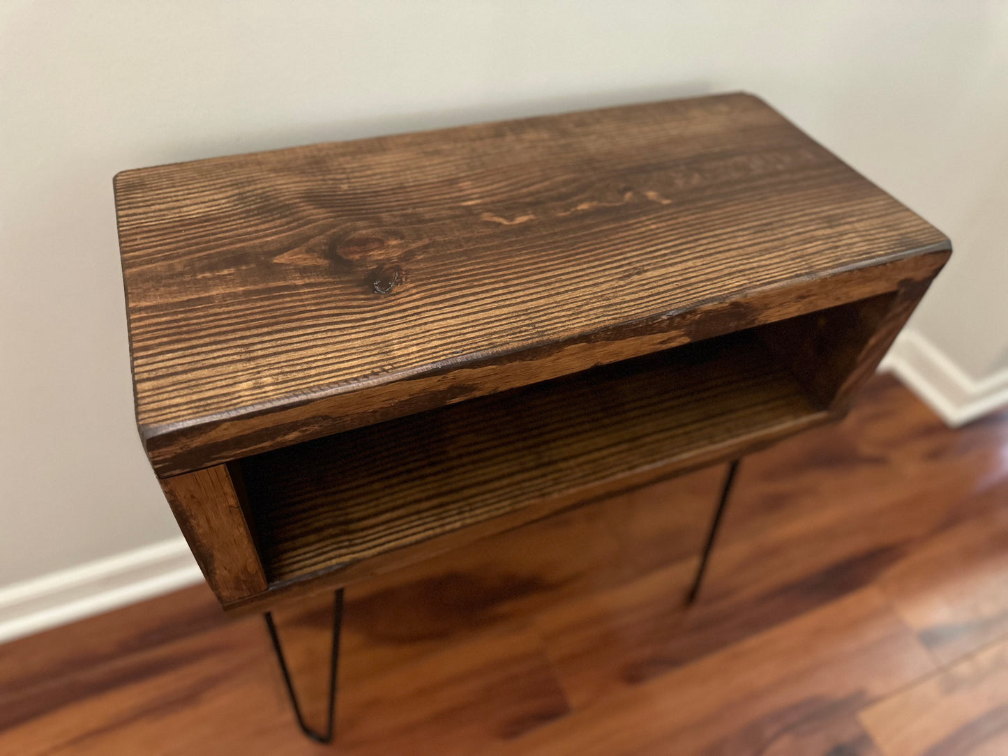 Steel and Pine Wood Media End Table - Record Table - Turntable Stand - Nightstand