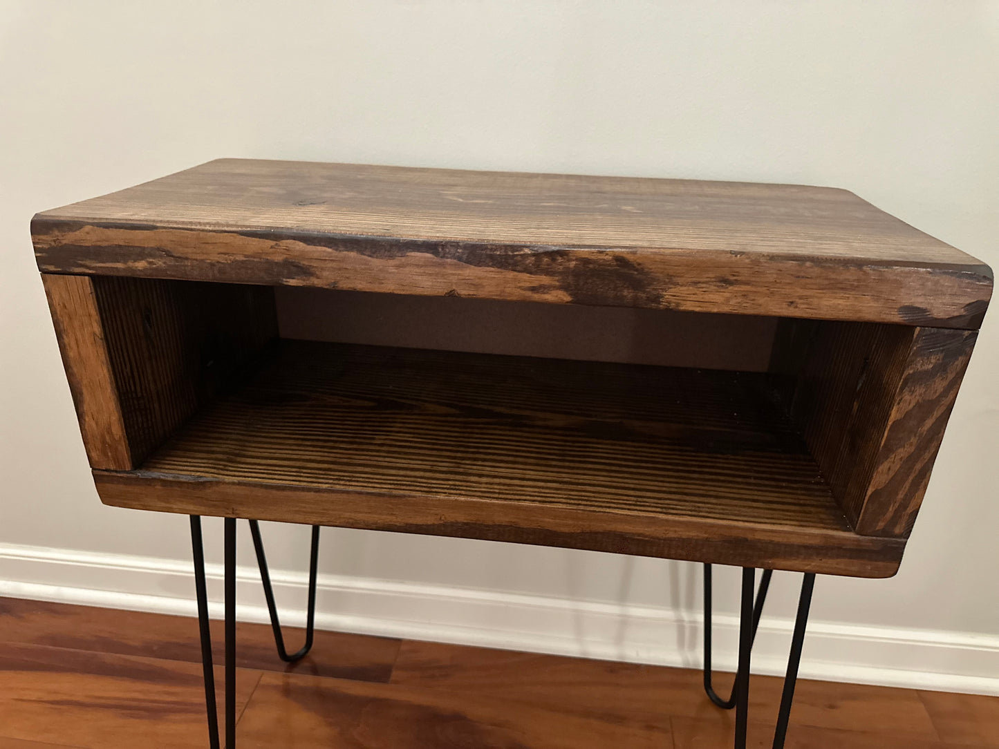 Steel and Pine Wood Media End Table - Record Table - Turntable Stand - Nightstand