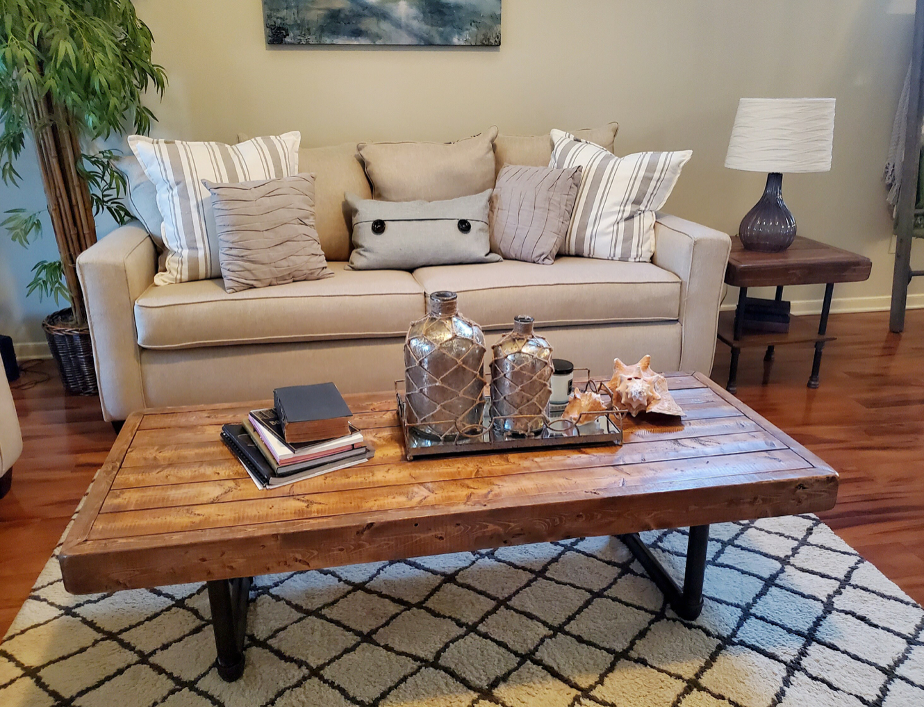 Steel and Wood Side Table - Weathered Design - Free Shipping