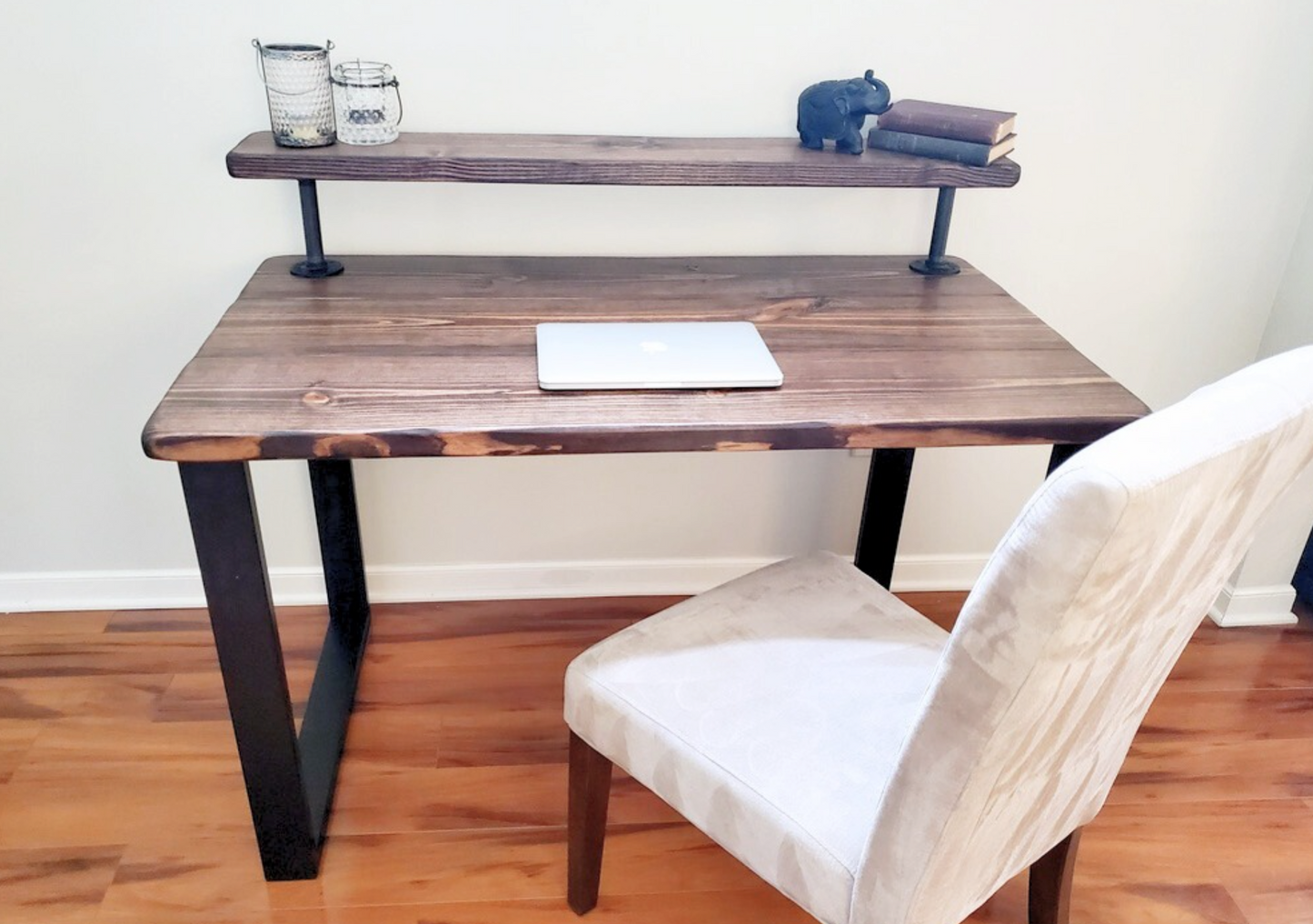 Steel and Wood Desk - Square Leg Style - Monitor Shelf
