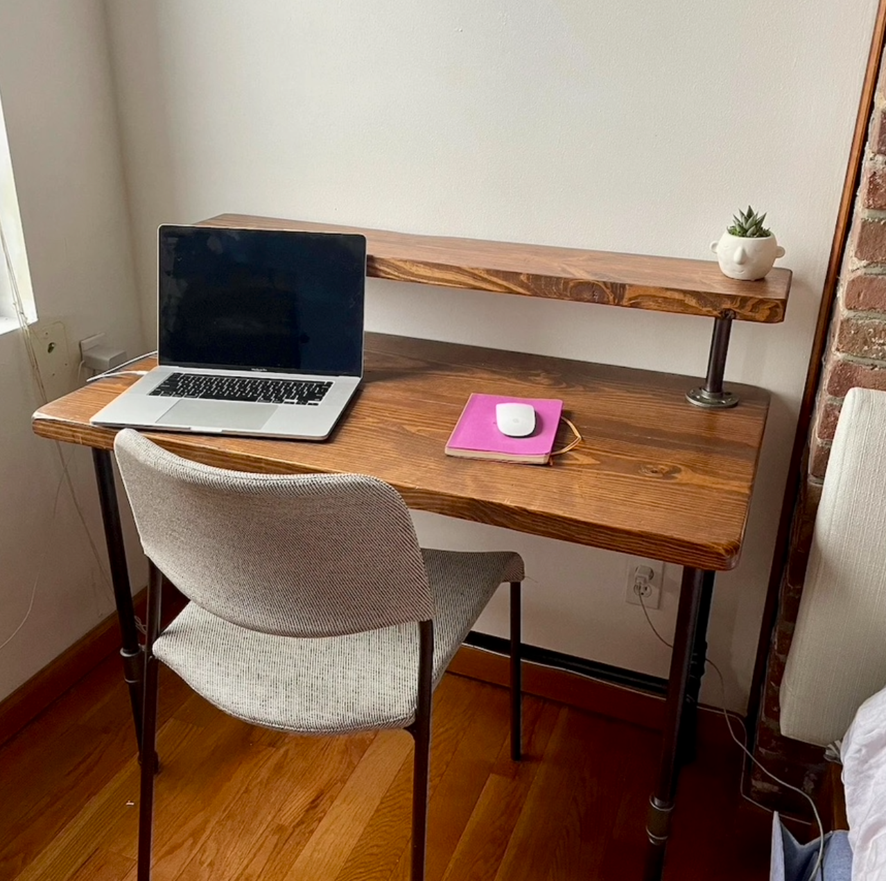 Steel and Wood Desk - With Monitor Shelf (7.5" above desk)