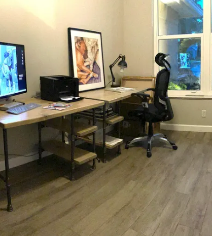 Steel and Wood Desk - With 2 Shelves