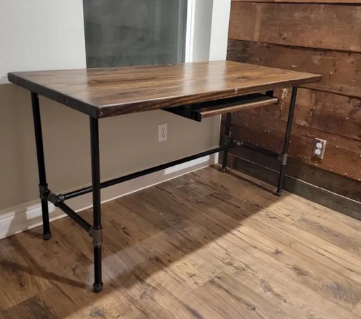 Steel and Wood Desk with Keyboard Tray