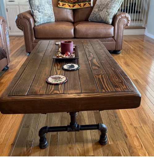 Steel and Pine Wood Weathered Coffee Table