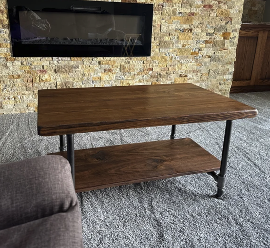 Steel and Pine Wood Coffee Table with Shelf Style 2