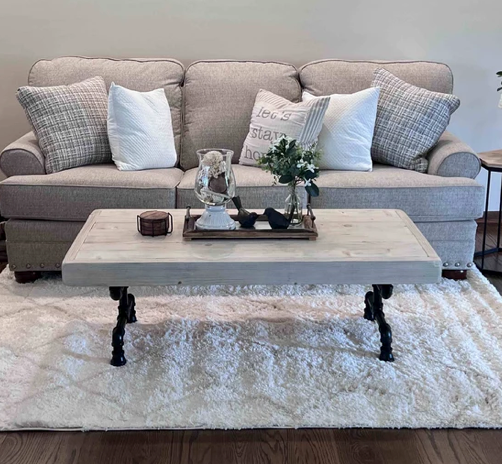 Steel and Pine Wood Weathered Coffee Table