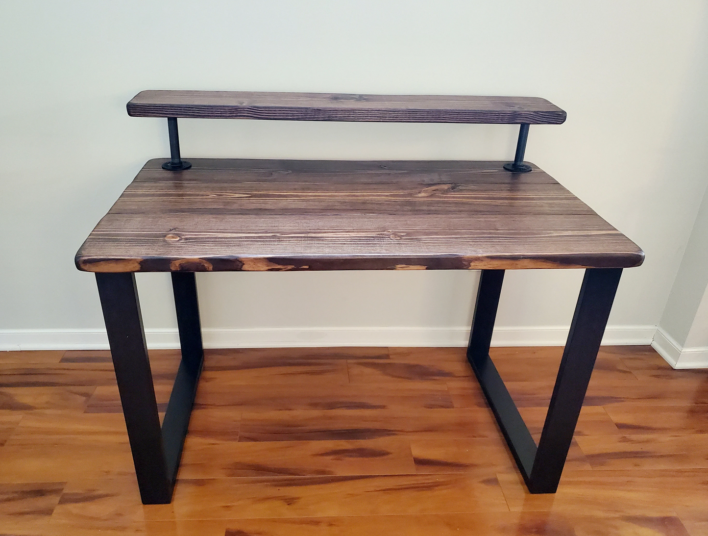 Steel and Wood Desk - Square Leg Style - Monitor Shelf