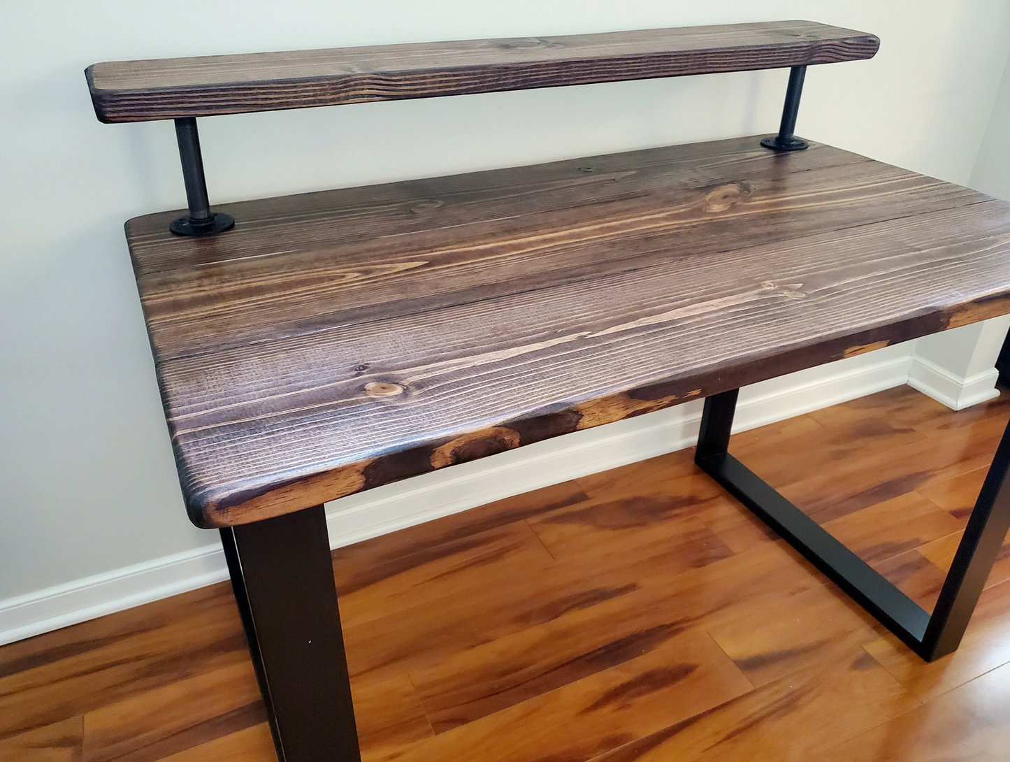 Steel and Wood Desk - Square Leg Style - Monitor Shelf