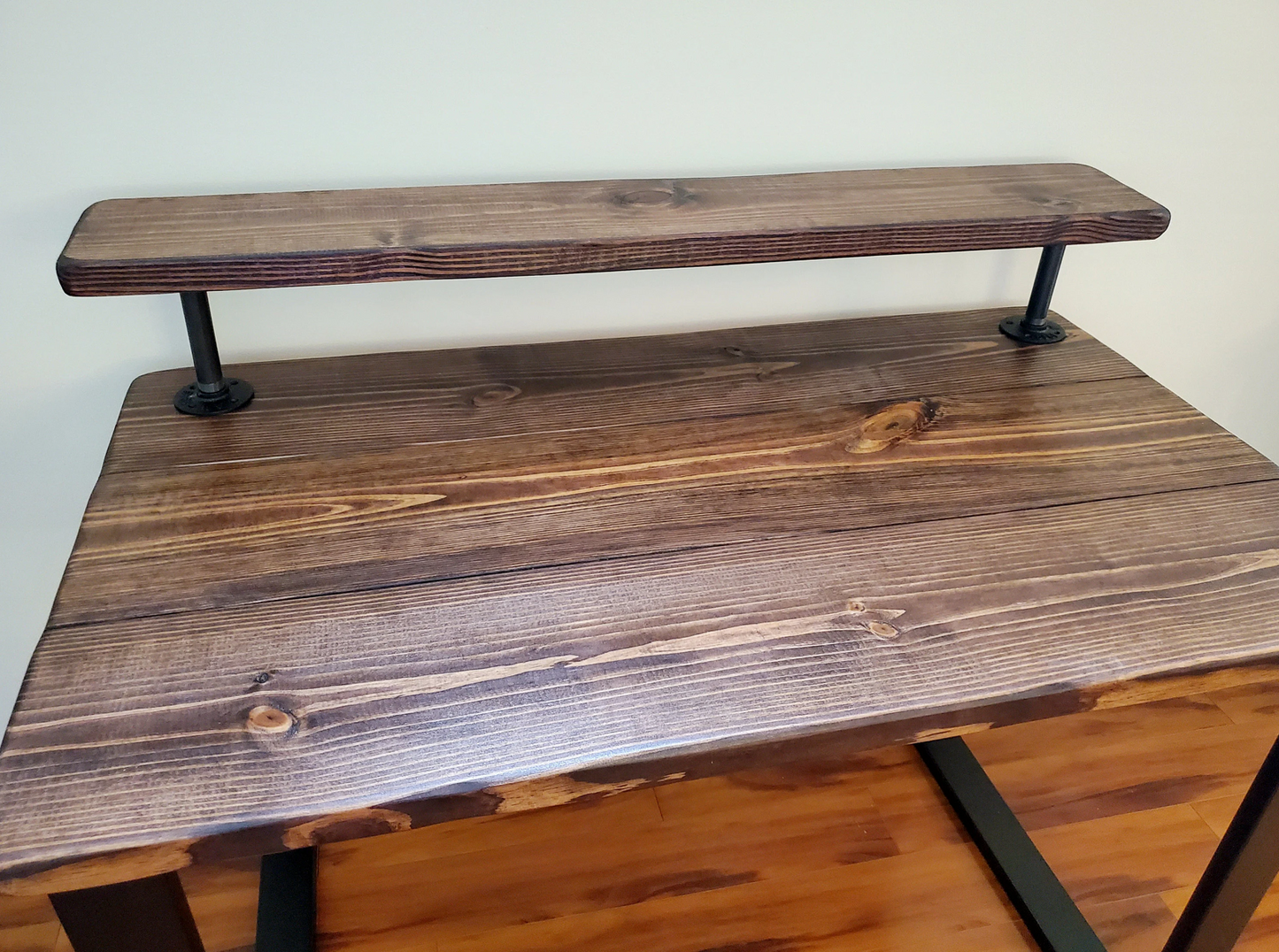 Steel and Wood Desk - Square Leg Style - Monitor Shelf