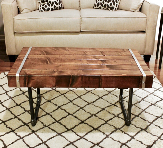 Steel and Wood Coffee Table - 3.5in Thick Table Top
