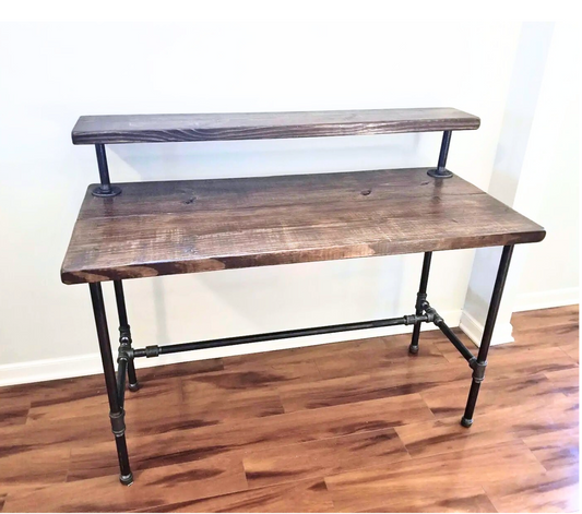 Steel and Wood Desk - With Monitor Shelf (7.5" above desk)