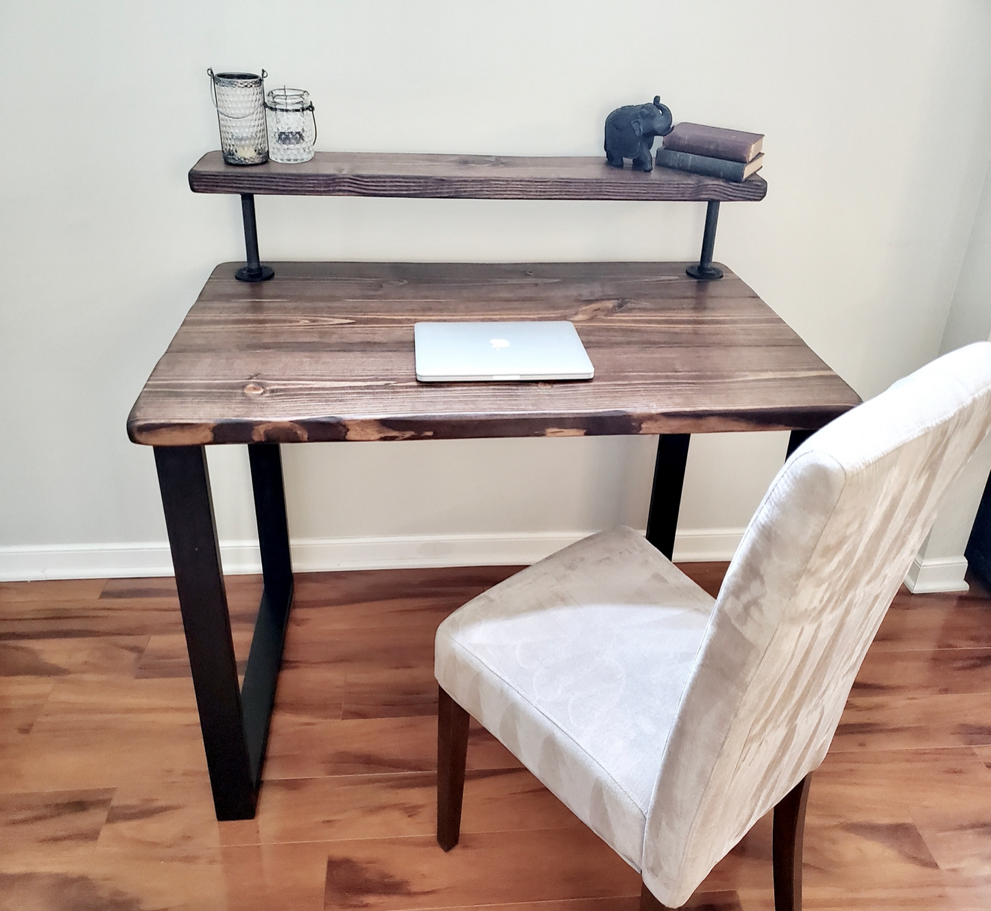 Steel and Wood Desk - Square Leg Style - Monitor Shelf