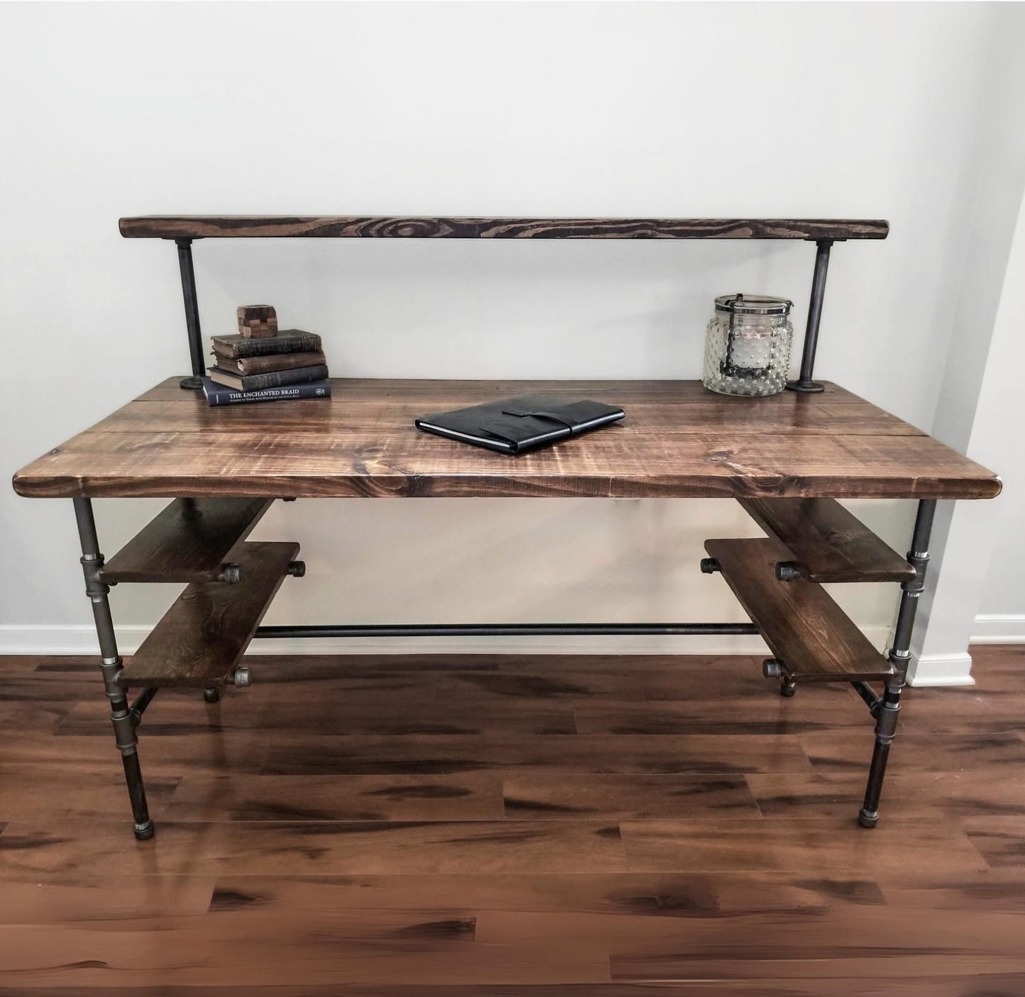 Steel and Wood Desk - 4 Desk Shelves and Monitor Shelf