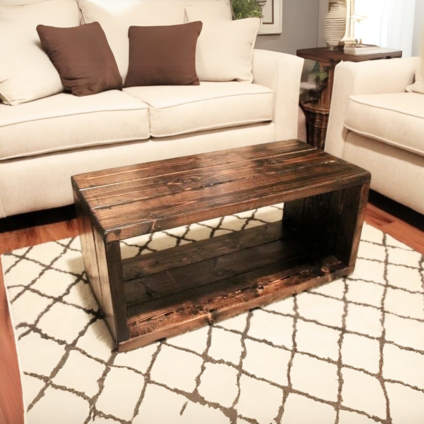 Steel and Pine Wood Box Coffee Table
