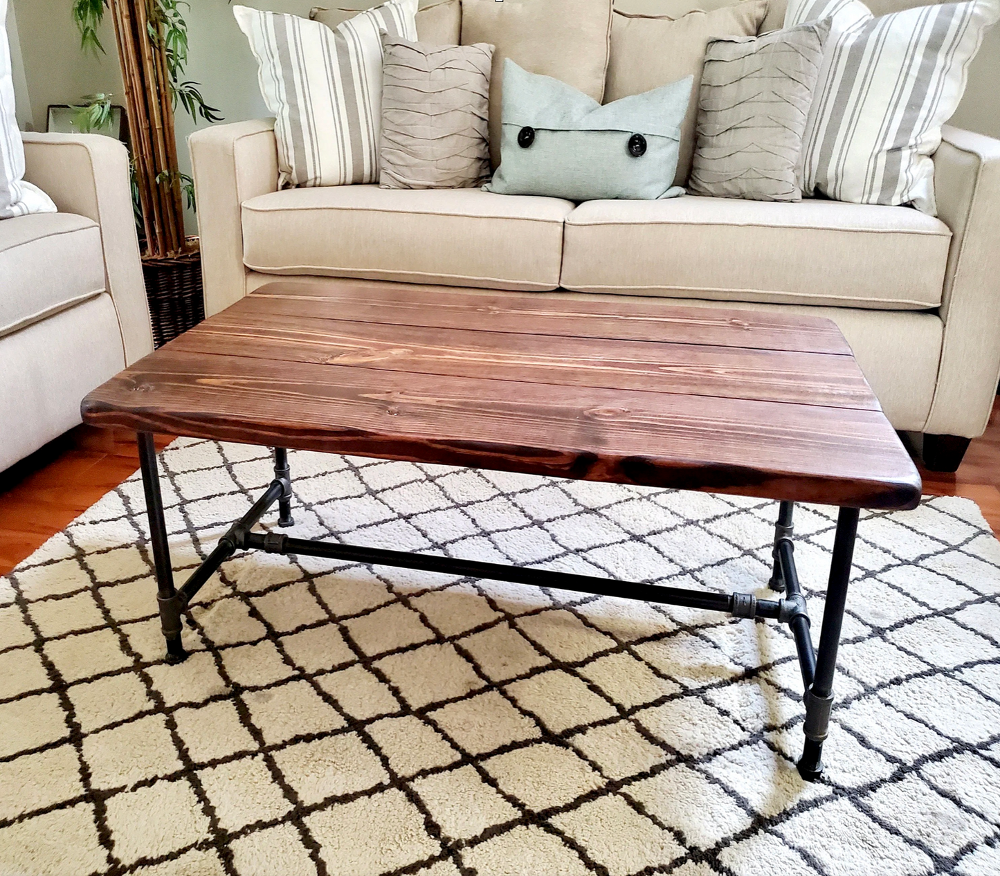 Steel and Pine Wood Coffee Table