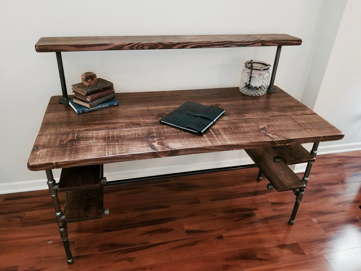 Steel and Wood Desk - 4 Desk Shelves and Monitor Shelf