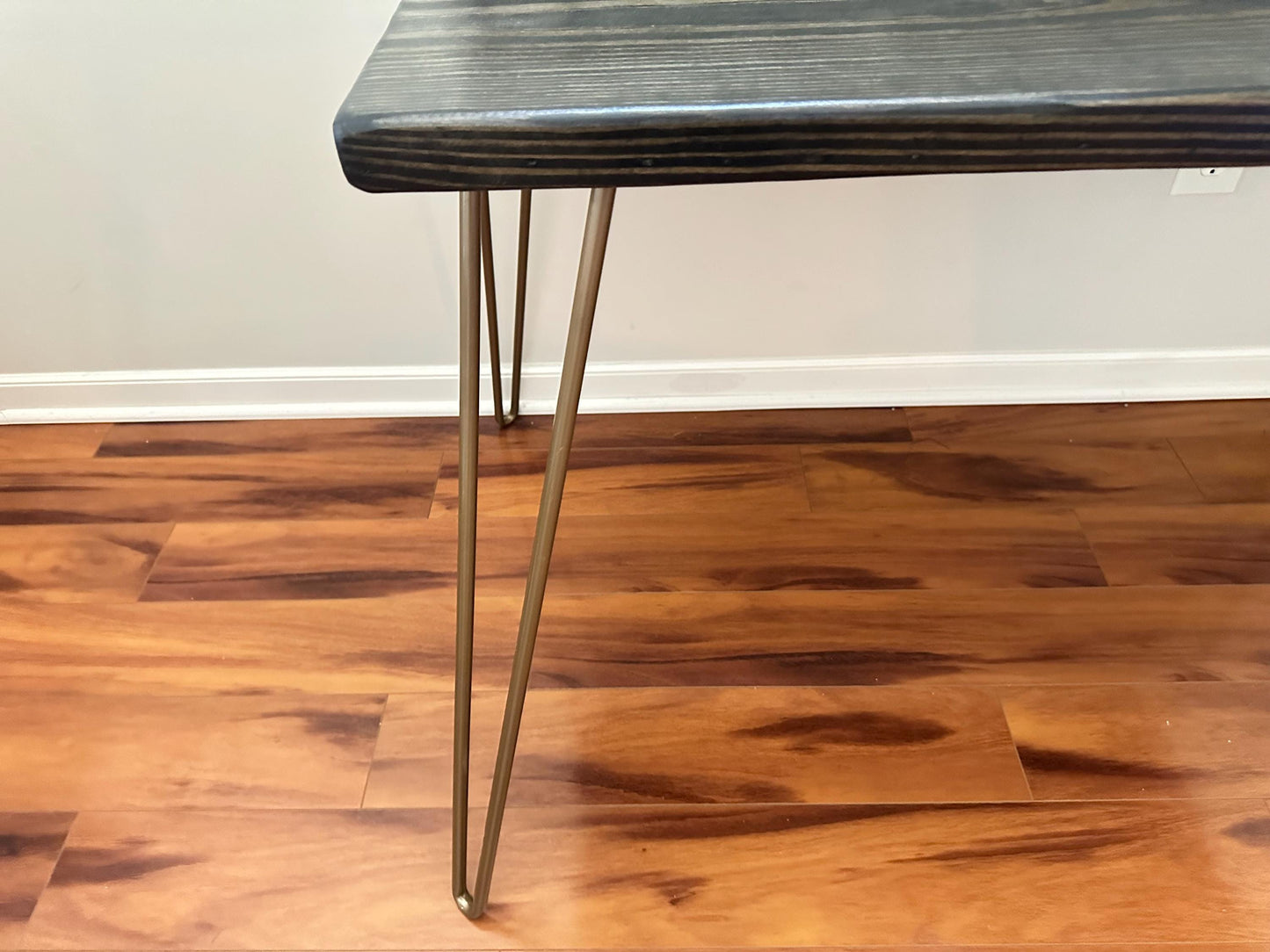 Steel and Wood Desk - Monitor Shelf - Gold Finish Steel Legs - Keyboard Tray - Real Wood Furniture
