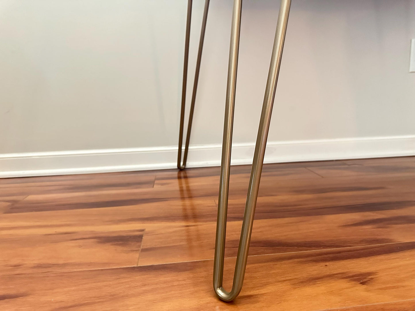 Steel and Wood Desk - Monitor Shelf - Gold Finish Steel Legs - Keyboard Tray - Real Wood Furniture