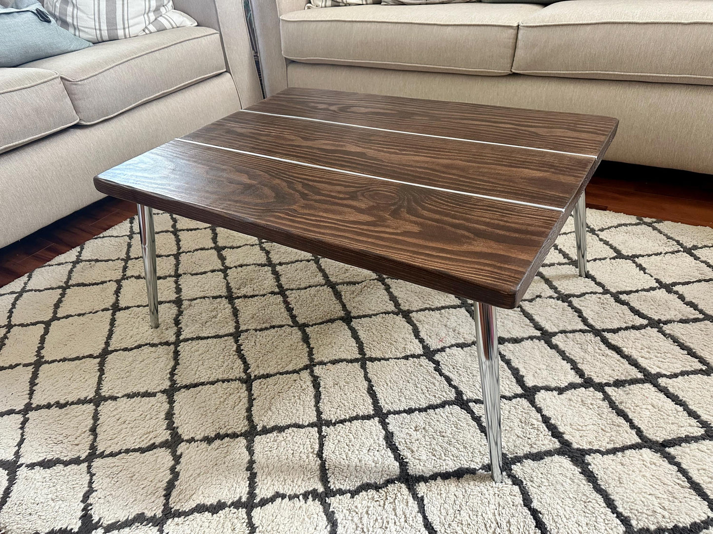 Steel and Solid Wood Midcentury Coffee Cocktail Table