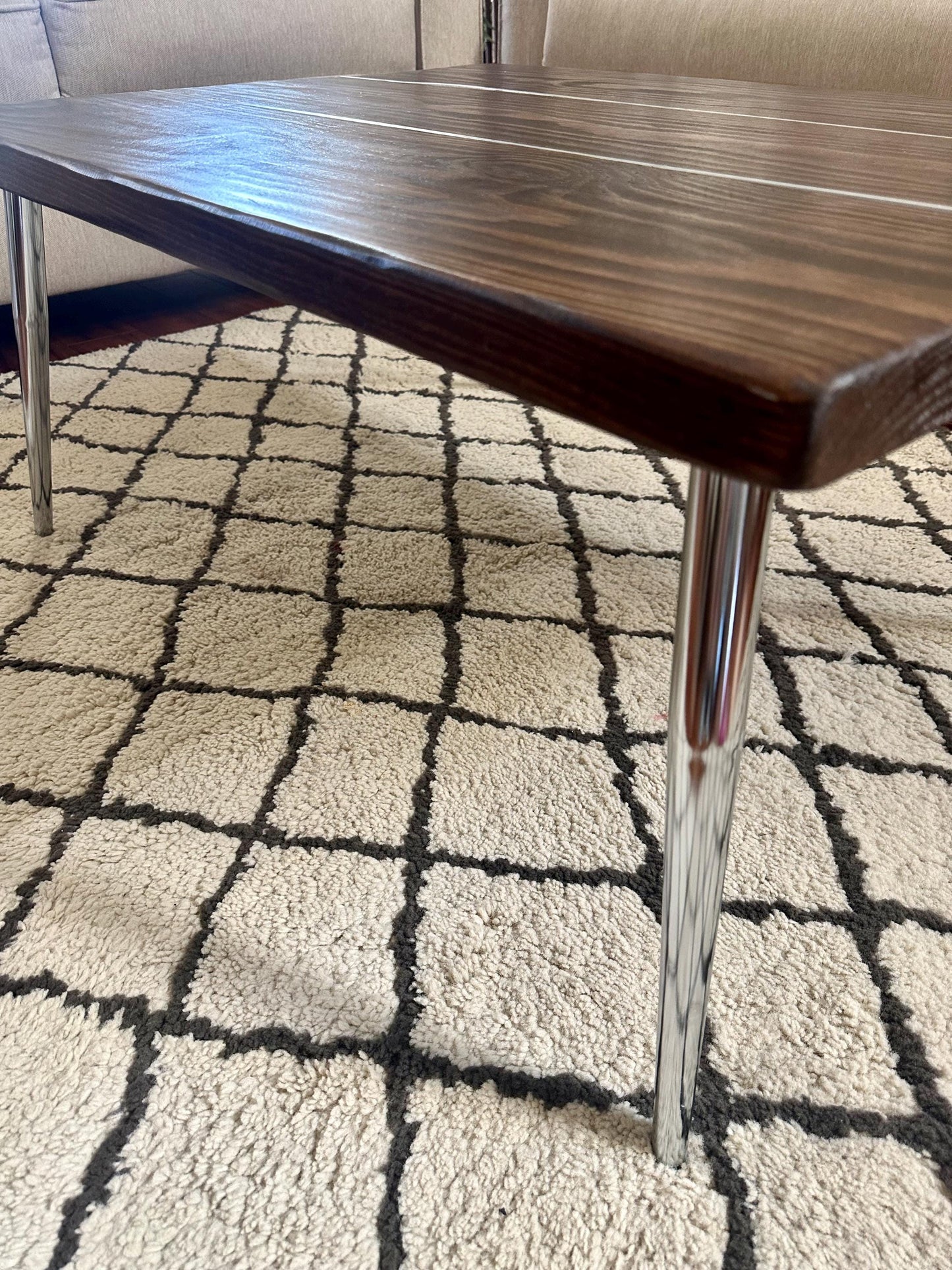 Steel and Solid Wood Midcentury Coffee Cocktail Table