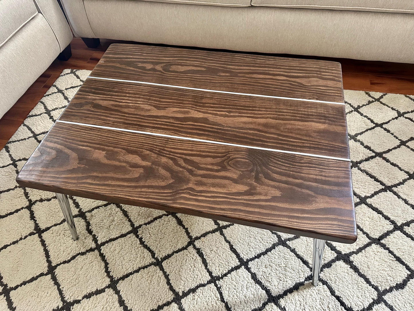 Steel and Solid Wood Midcentury Coffee Cocktail Table