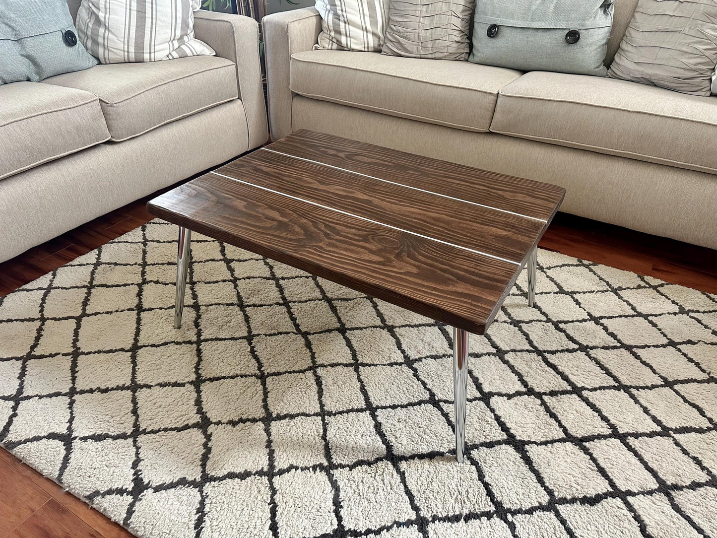 Steel and Solid Wood Midcentury Coffee Cocktail Table