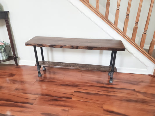 Steel and Pine Wood Bench
