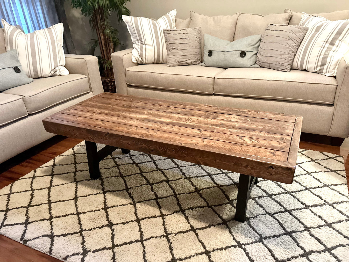 Steel and Pine Wood Weathered Coffee Table - Square Legs - Real Wood Furniture