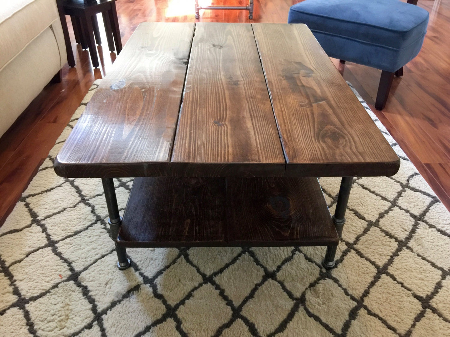Steel and Pine Wood Coffee Table with Shelf Style 2