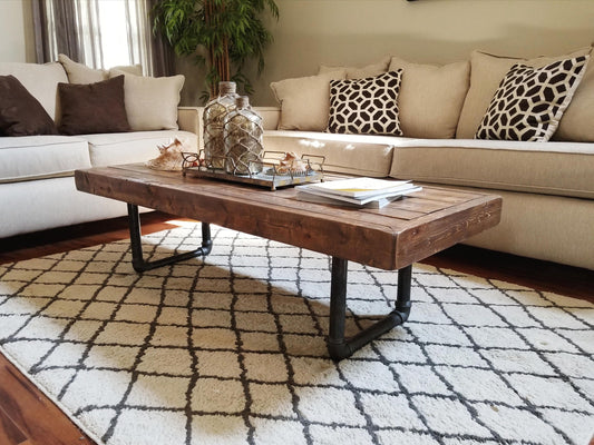 Steel and Pine Wood Weathered Coffee Table - Style 2 Legs