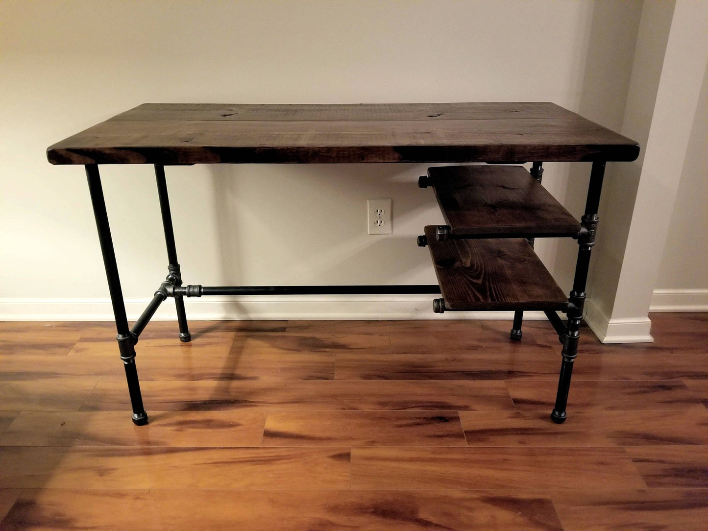 Steel and Wood Desk - Office Iron Pipe Desk with 2 Shelves