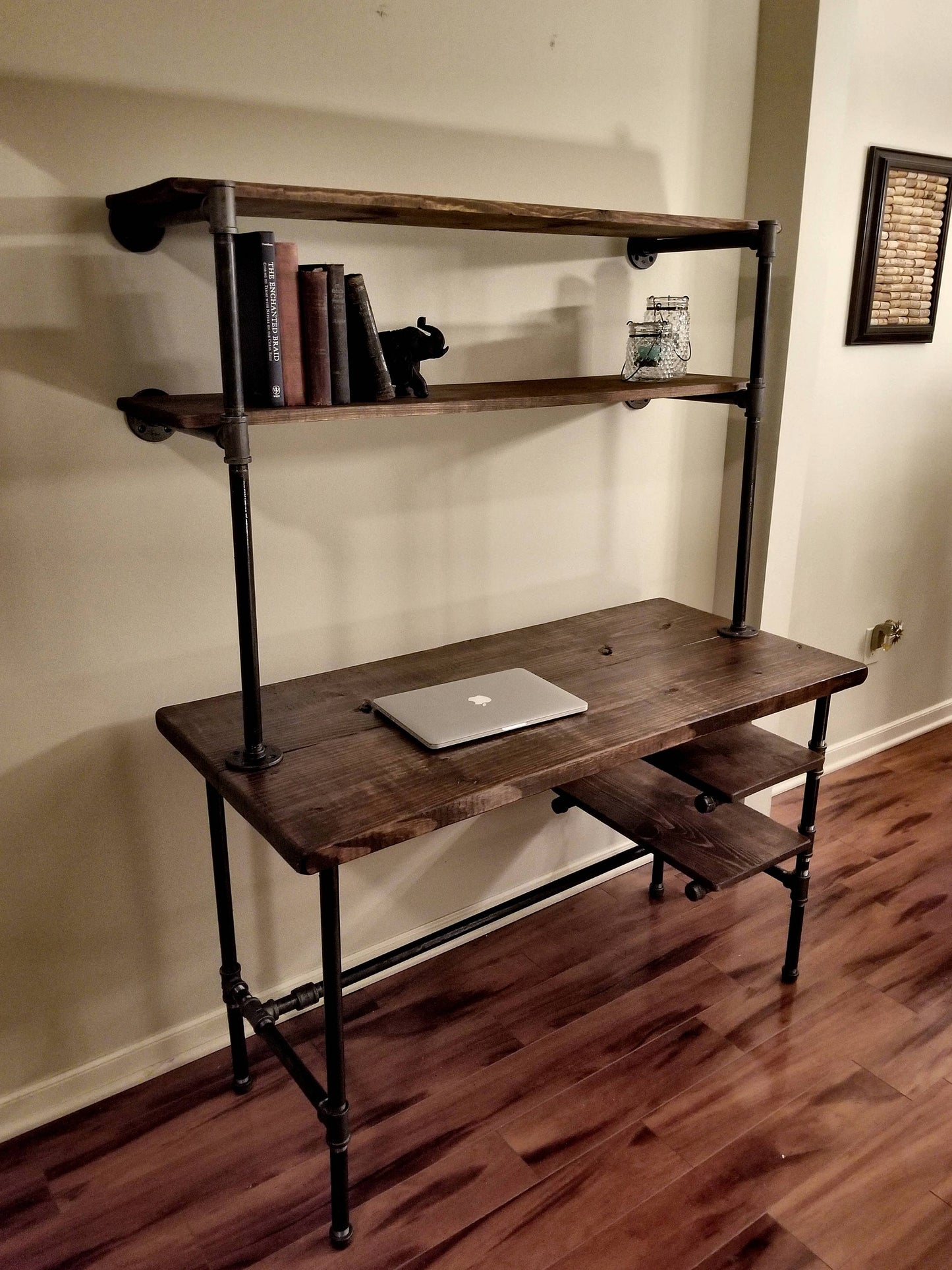 Steel and Wood Desk - 2 Desk Shelves and 2 Wall Shelves