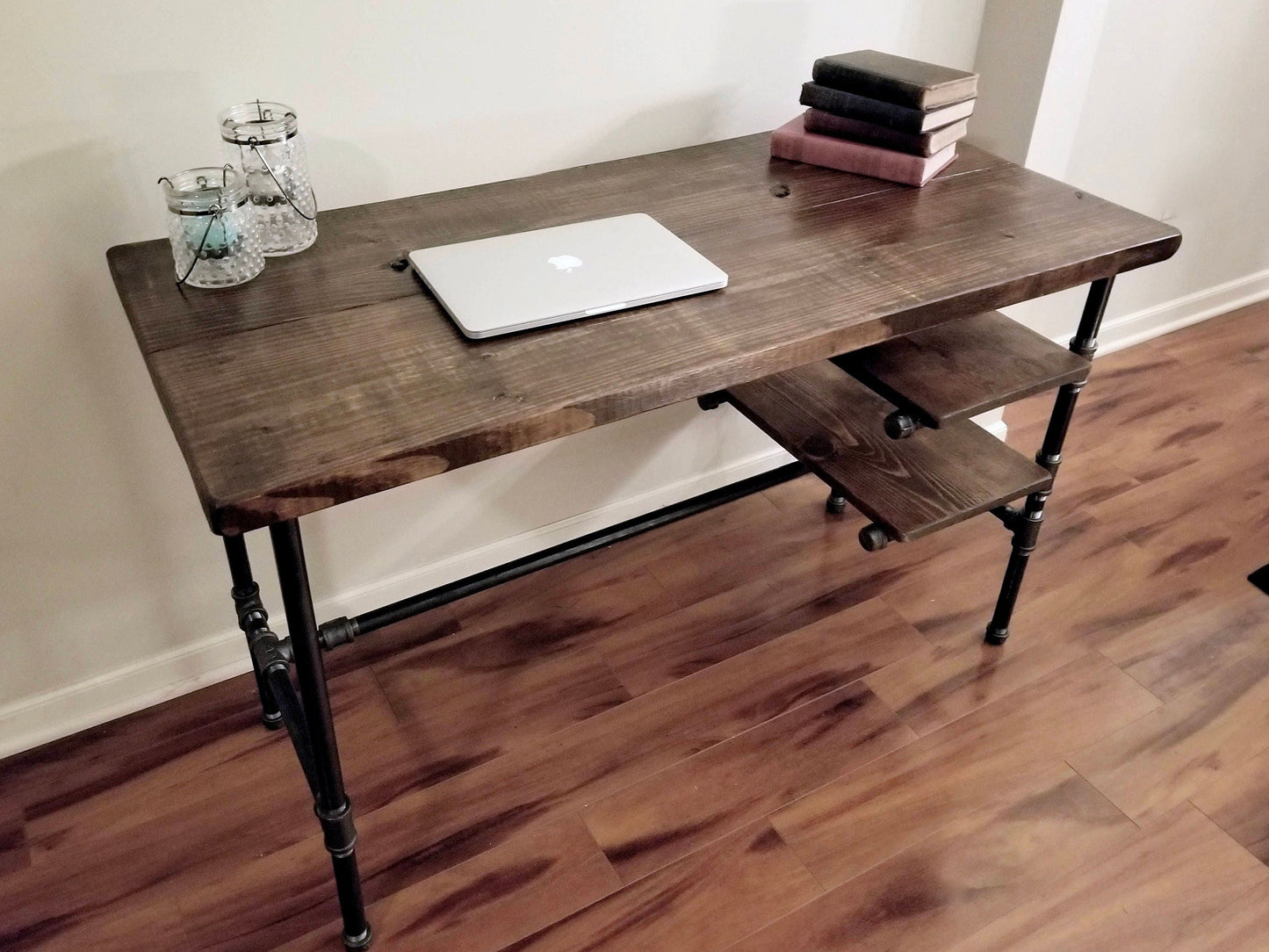 Steel and Wood Desk - Office Iron Pipe Desk with 2 Shelves