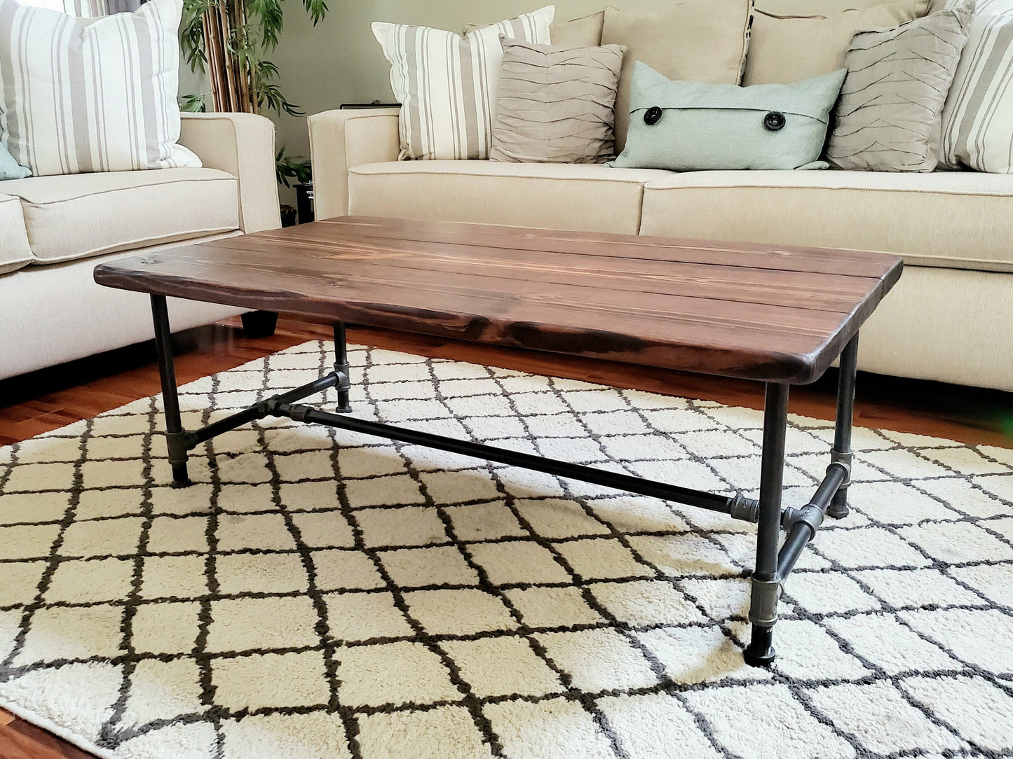 Steel and Pine Wood Coffee Table