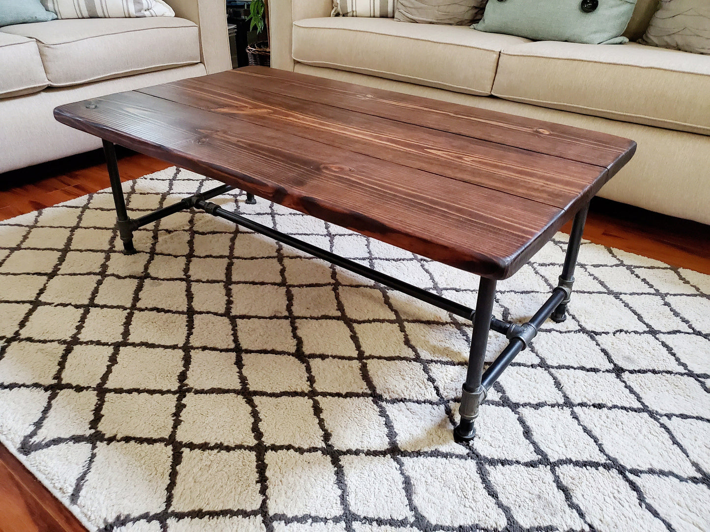 Steel and Pine Wood Coffee Table