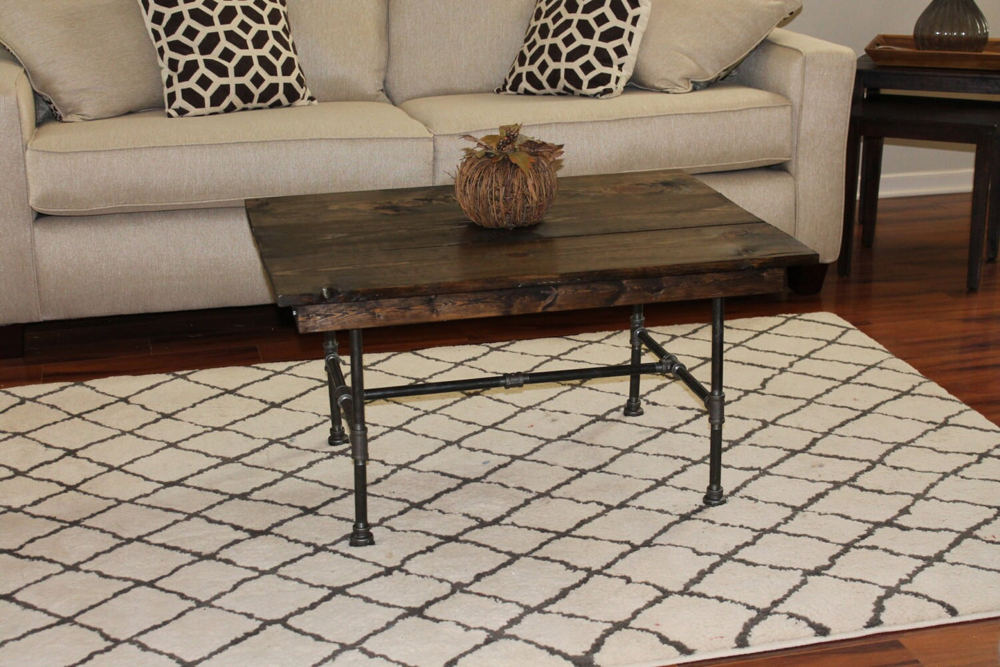 Steel and Pine Wood Coffee Table