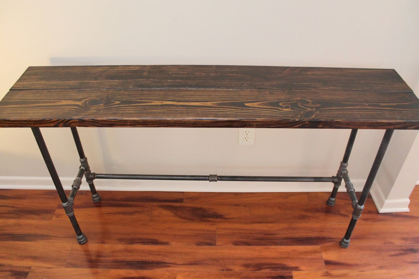 Steel and Pine Wood Long Console / Bar Table