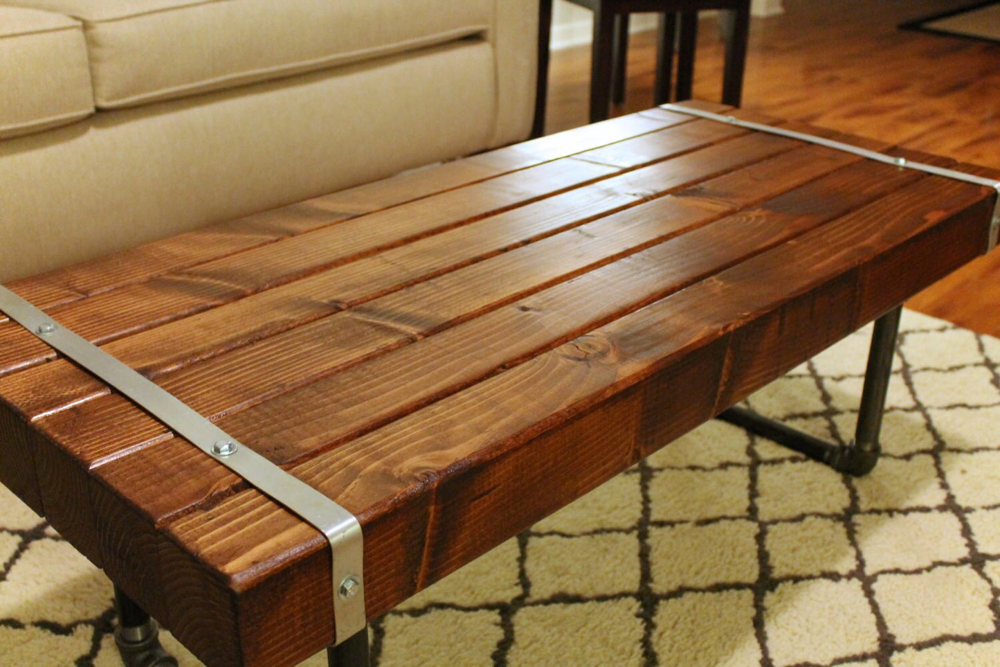 Steel and Wood Coffee Table - 3.5in Thick Table Top