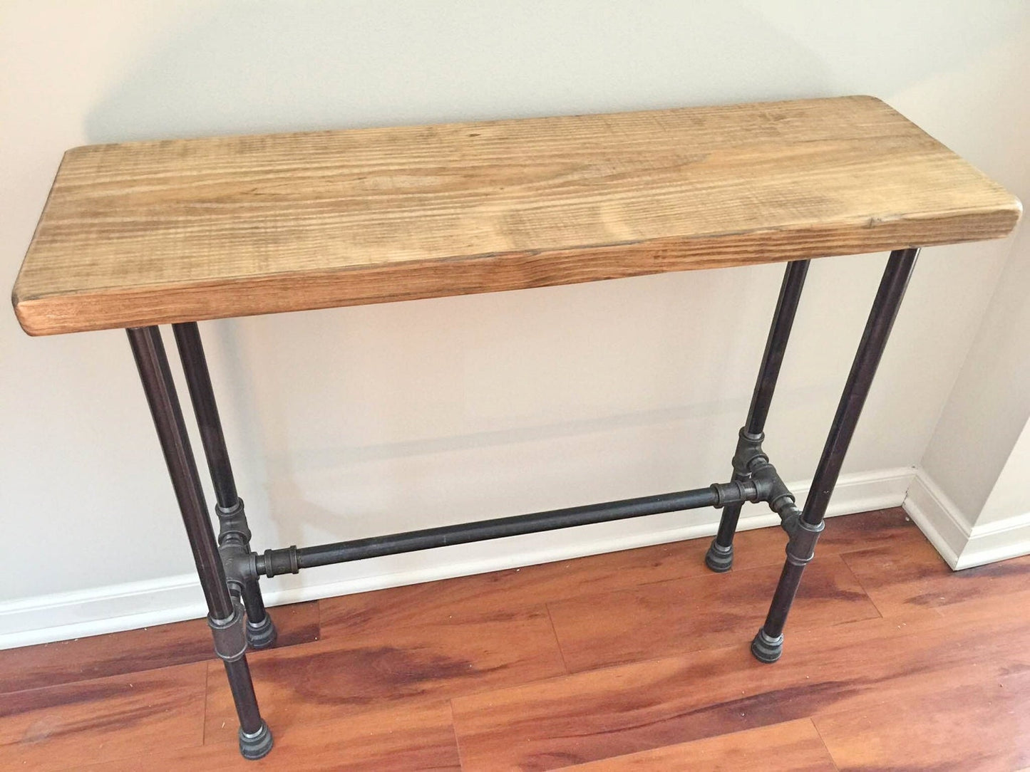 Steel and Pine Wood Console Table