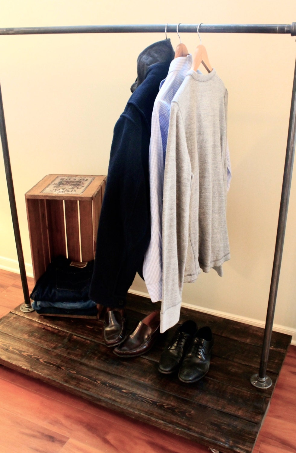 Steel and Wood Clothing Rack with Industrial Casters