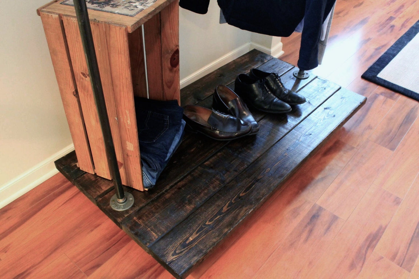 Steel and Wood Clothing Rack with Industrial Casters