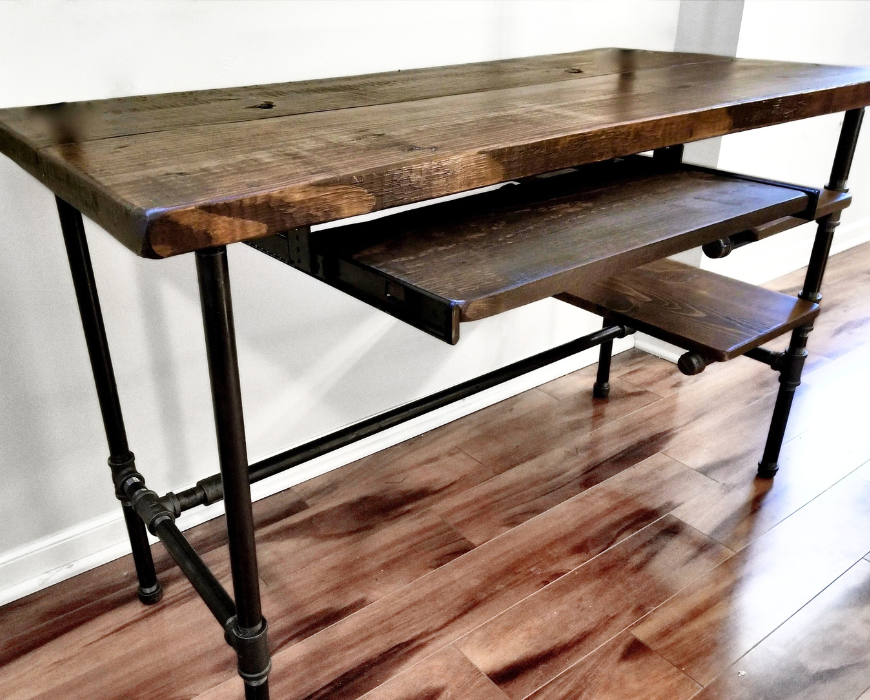 Steel and Wood Desk with 2 Shelves and Keyboard Tray