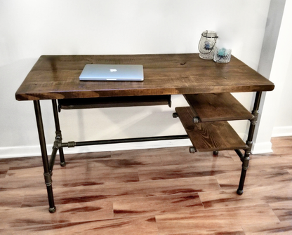 Steel and Wood Desk with 2 Shelves and Keyboard Tray