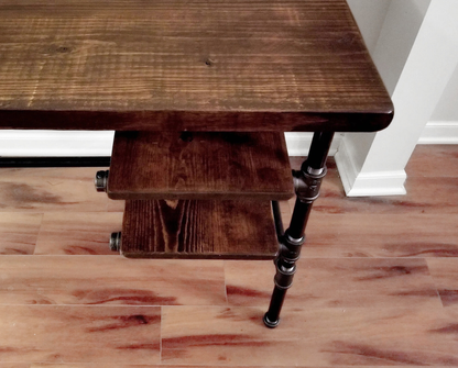 Steel and Wood Desk with 2 Shelves and Keyboard Tray