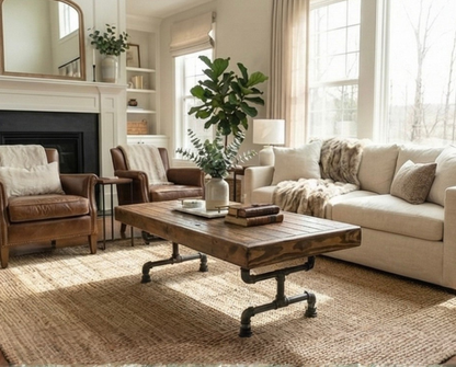 Steel and Pine Wood Weathered Coffee Table