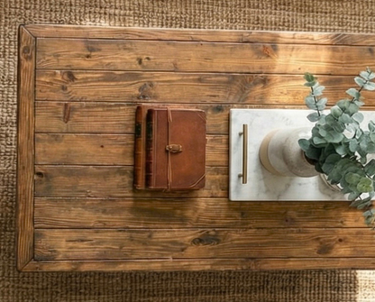 Steel and Pine Wood Weathered Coffee Table
