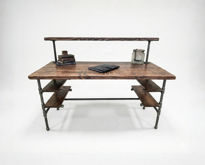 Steel and Wood Desk - 4 Desk Shelves and Monitor Shelf
